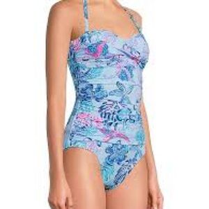 Lilly Pulitzer Blue Tropical Print One-Piece Swimsuit Size 2
